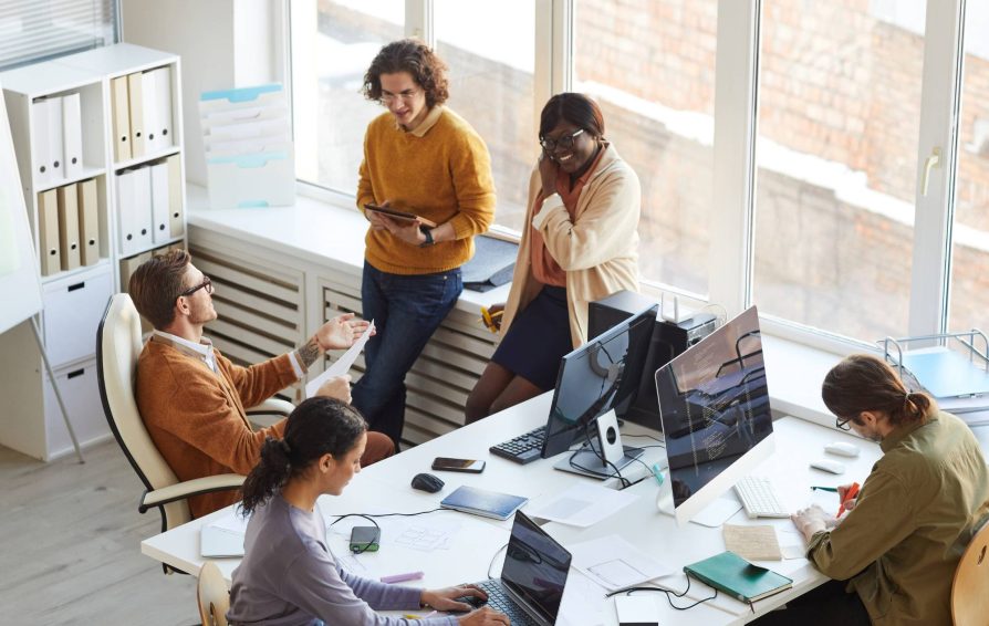 Employees working on business productivity