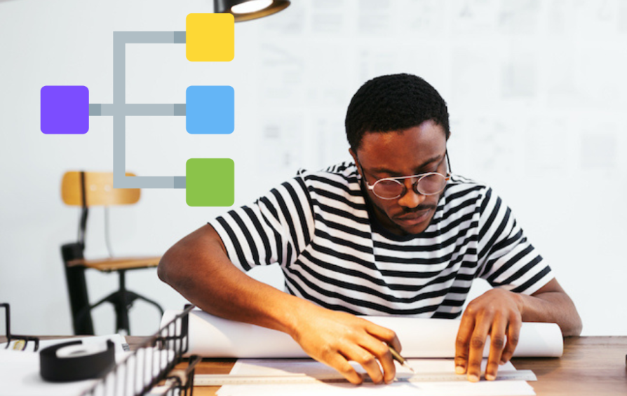 Man working on a goal map