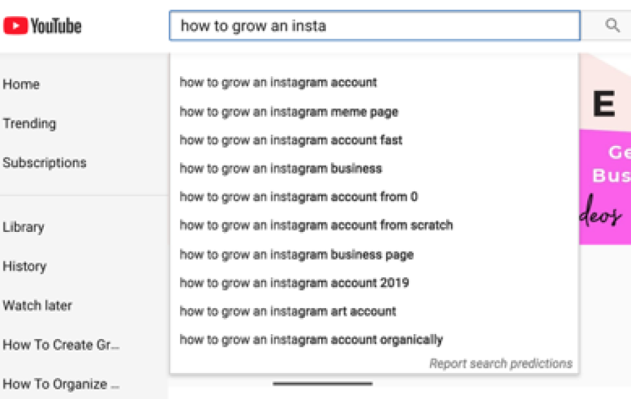 A YouTube screen capture with the query 