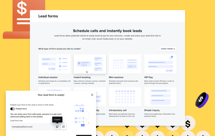 HoneyBook lead forms