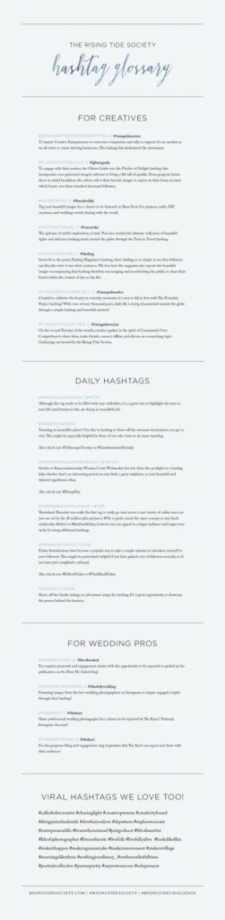 A list of hashtags with descriptions.