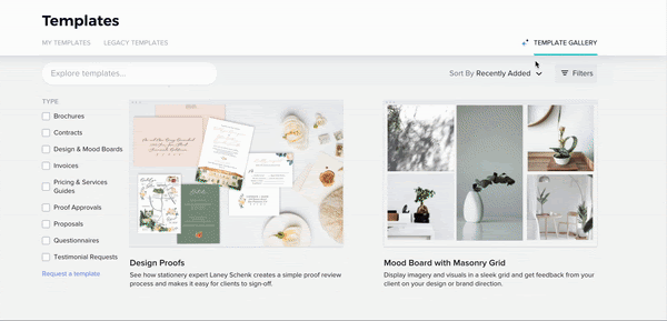 HoneyBook Smart Files template gallery