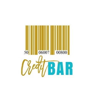 A gold-colored bar code with the logo 