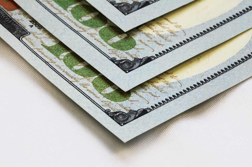 Close up of hundred dollar bills
