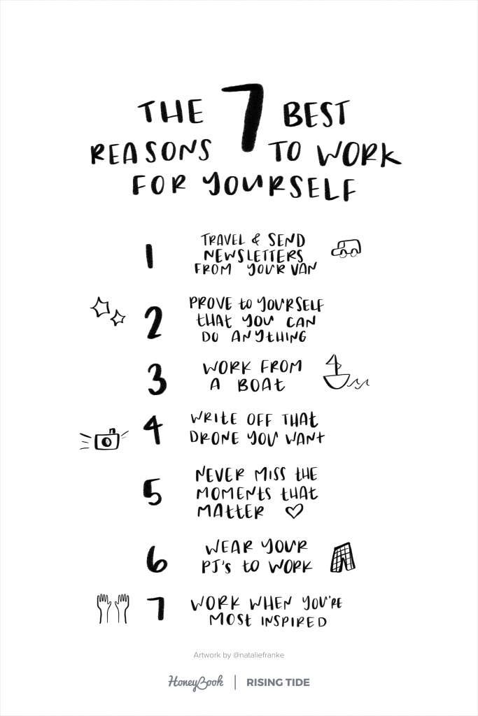 7 best reasons to work for yourself from the HoneyBook/Rising Tide blog