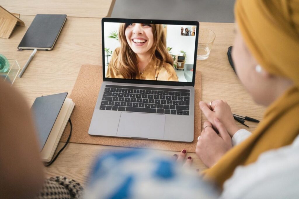 women on a video call learning how to make podcasts accessible