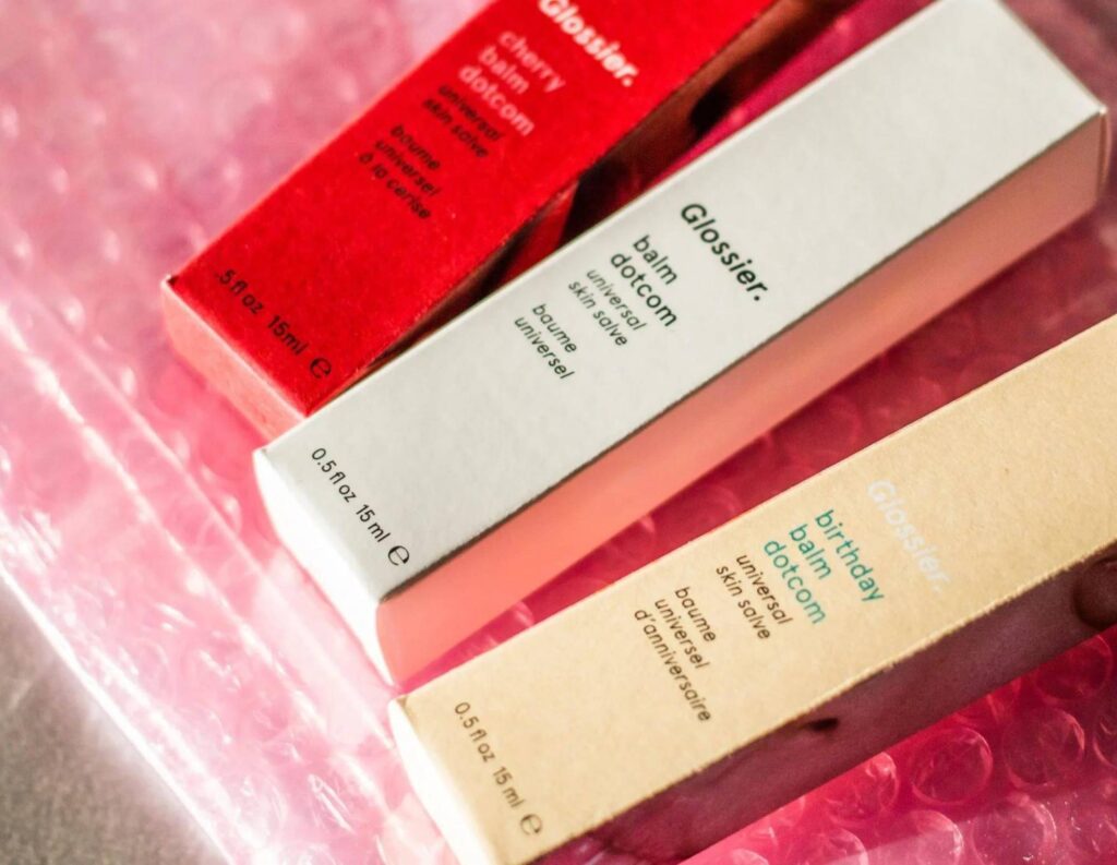 Glossier products as example of cohesive branding