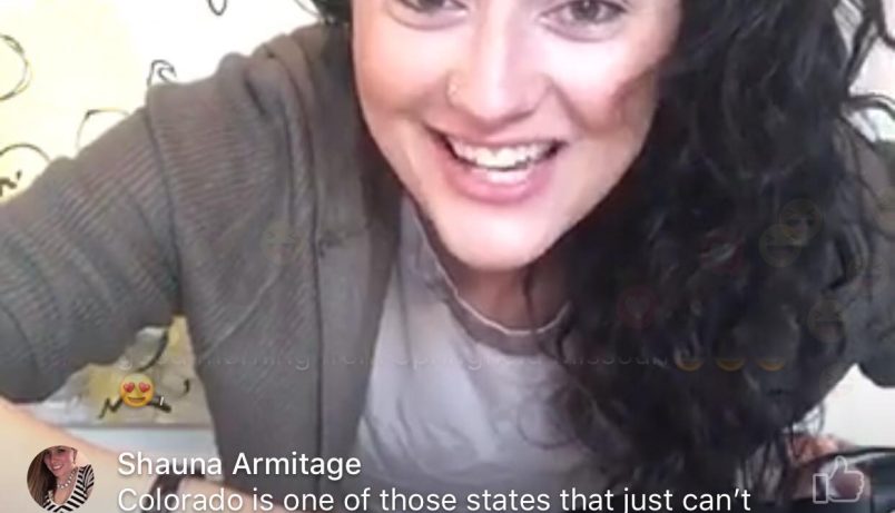 A woman leans into the camera in a screengrab of a Facebook livestream